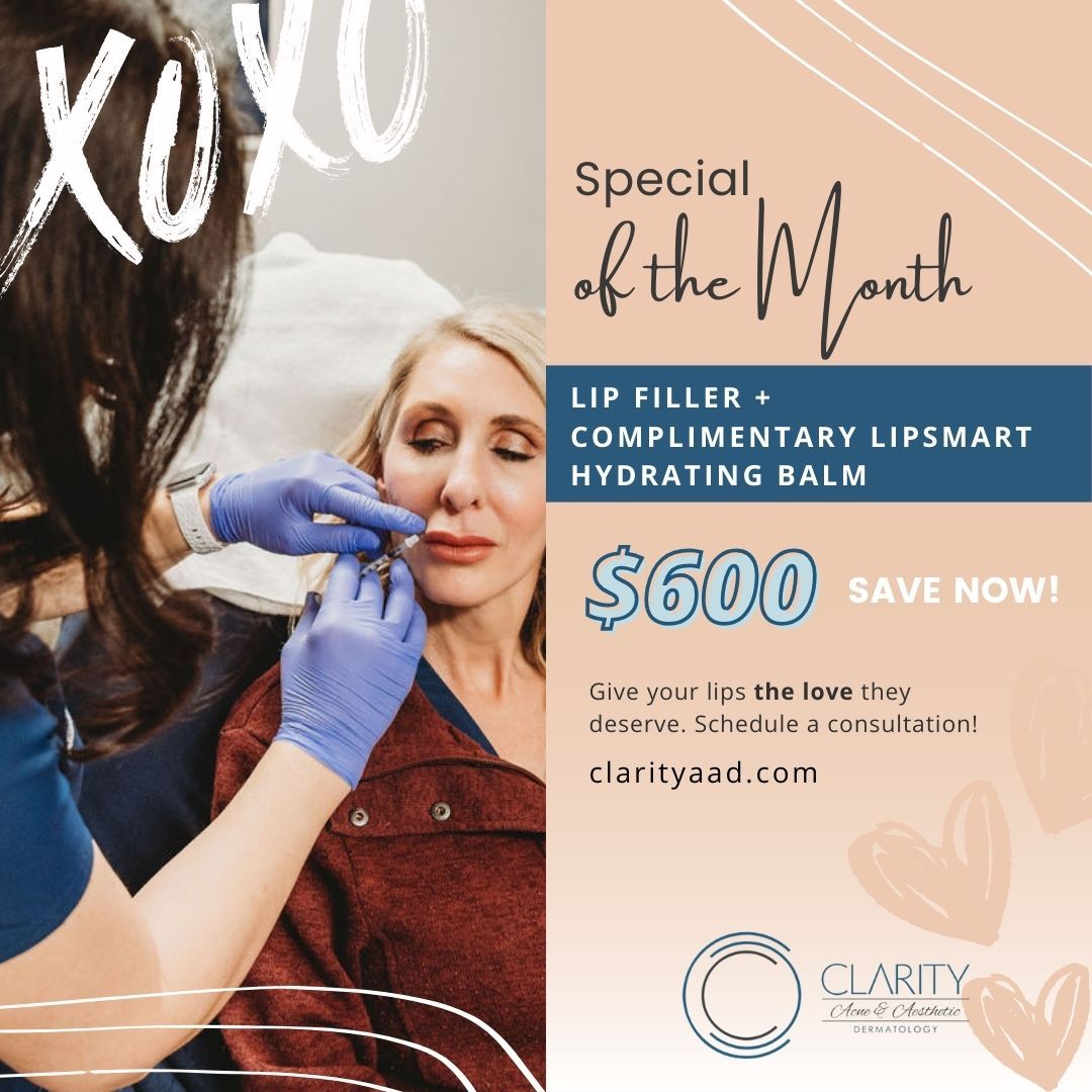 Lip filler treatment promotional image with consultation offer.