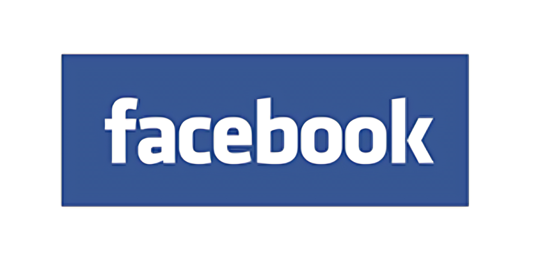 Facebook logo on a blue background.