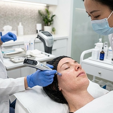 Microdermabrasion facial treatment in progress.