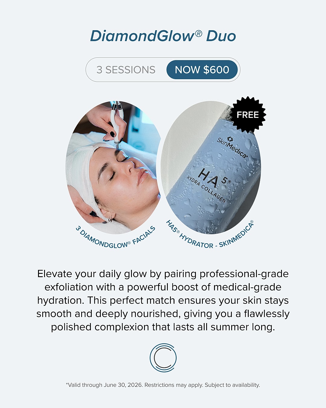 DiamondGlow Duo facial treatment promotion with hydration.