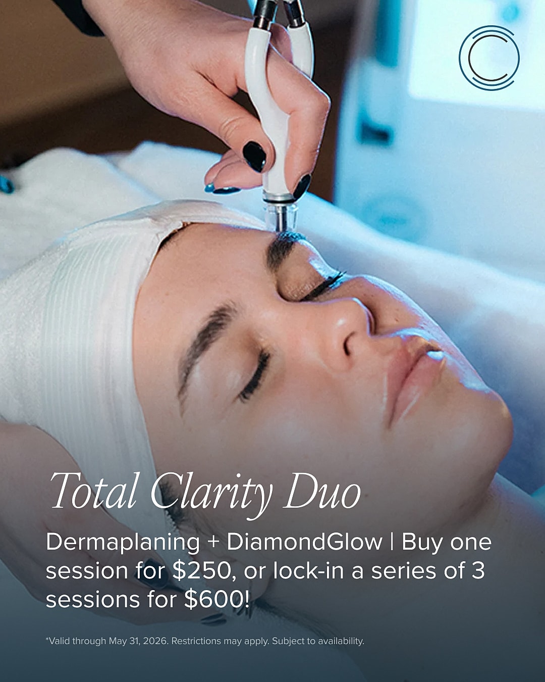 Woman receiving skincare treatment with equipment.