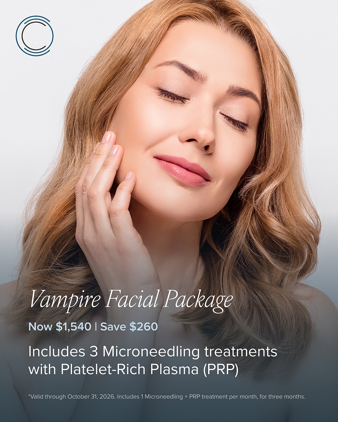 Vampire facial package promotion with skincare details.